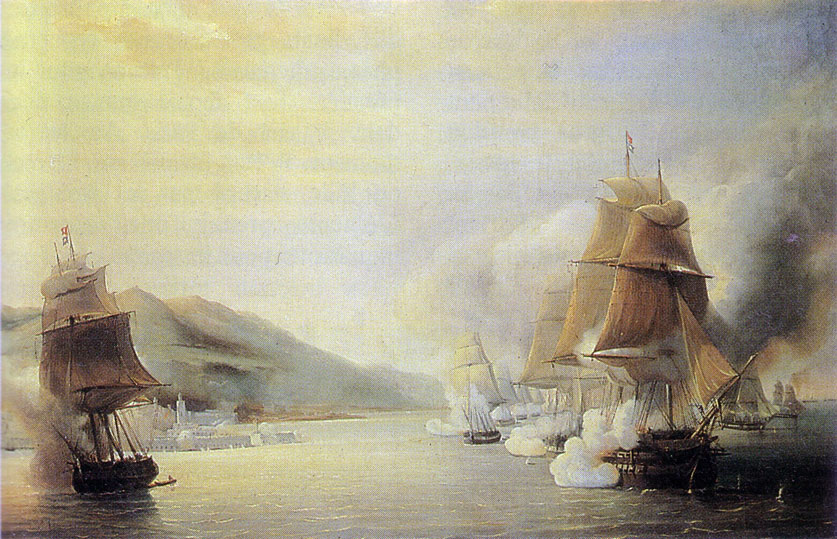 Un ancien tableau montrant les bombardements des navires français sur Alger en 1830