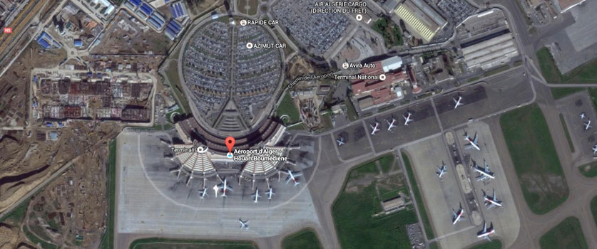 Vue satellite de l'aéroport international Houari Boumediene à Alger